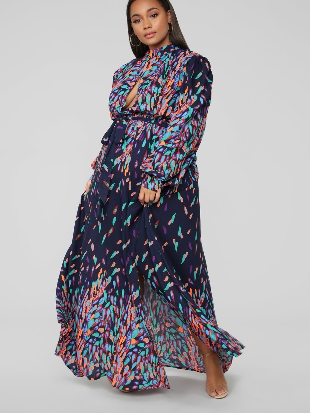 Fashion Nova Black Multi-Color Printed Maxi Dress with Keyhole Neck - Picture 4 of 7